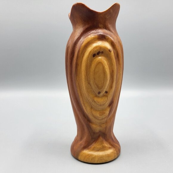 Vtg Handcrafted Carved Cherry Wood Folk Art Vase Les Smith Home Decor 6.75" - Picture 1 of 11